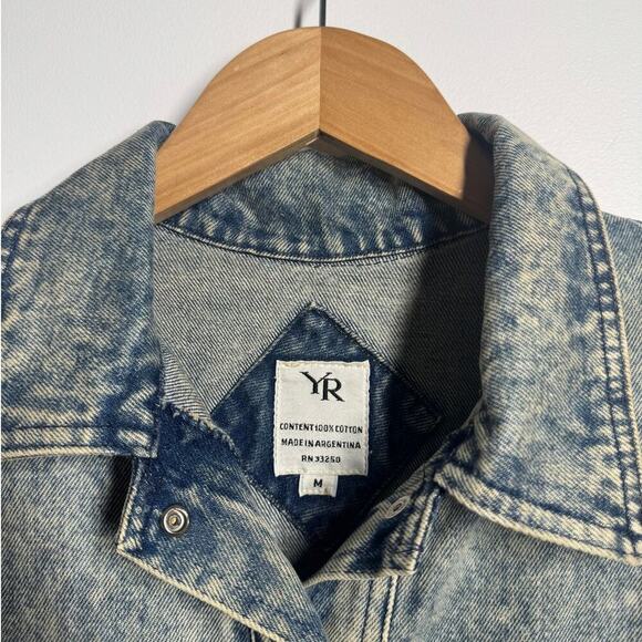 Vintage YR Jacket Women M Denim Fade Crop Bomber Snap Adjustable bottom Hem - Picture 5 of 5